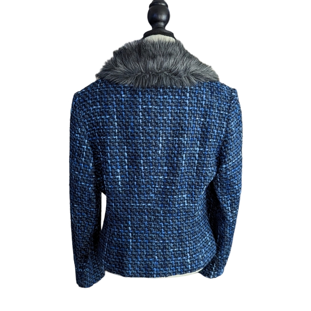 Nine West Tweed Blazer Style Jacket With Fur Collar Size 12 - Picture 3 of 14